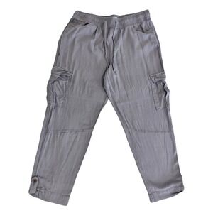Happily Grey Cargo Pants Womens L Blue Elastic Waist Drawstring Cropped